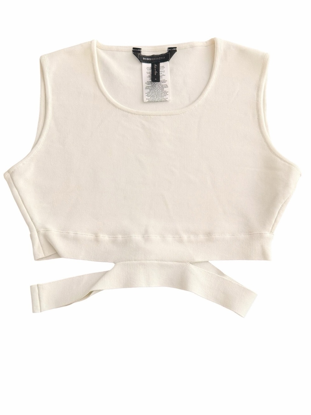 BCBGMaxAzria Women’s Stretch Cream Cropped Wrap Top Small